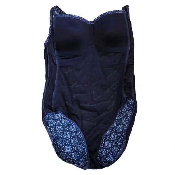 NIPTUCK SWIM Navy Blue & White Multi Fit Cup Halter Tie One-Piece Swimsuit US 8 - Picture 4 of 7